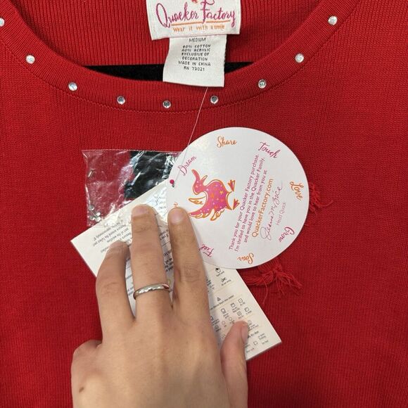 Quacker Factory Size Medium Snowman Embellished Top Red Christmas NWT 1586 - Picture 4 of 9